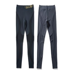 GOLDDESS SPORTSWEAR - LEGGINGS - MATT/ SEE THROUGH NET - DARK GREY - NEW NO TAG